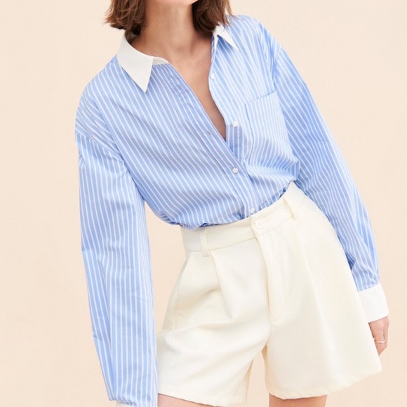 Rue Sophie Blue and White Striped Button-Up Shirt - Picture 2 of 5